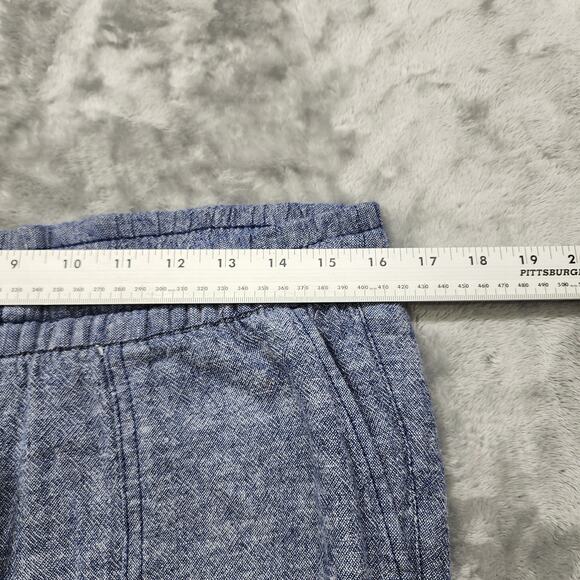 Old Navy Pants Womens M Blue Linen Blend Pull On Crop Cuffed Leg Drawstring - Picture 8 of 12
